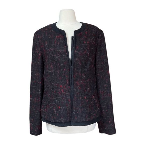 Chic Elie Tahari Red Black Marled Tweed Blazer Jacket - Picture 1 of 7